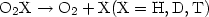 $\rm O_2X \to O_2 + X (X = H, D, T)$