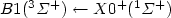 $B1(^3\Sigma^+)\leftarrow X0^+(^1\Sigma^+)$