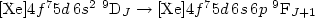 $[\mathrm{Xe}] 4 f^{7} 5d \, 6s^{2} \,\, ^{9}\mathrm{D}_{J} \to [\mathrm{Xe}] 4 f^{7} 5d \, 6s \, 6p \,\, ^{9}\mathrm{F}_{J+1}$