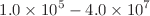 $$1.0\times 10^{\mathrm {5}} - 4.0\times 10^{\mathrm {7}}$$