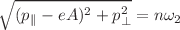 Mathematical equation: $$\sqrt{(p_\parallel -eA)^2+p_\perp ^2}=n\omega _2$$